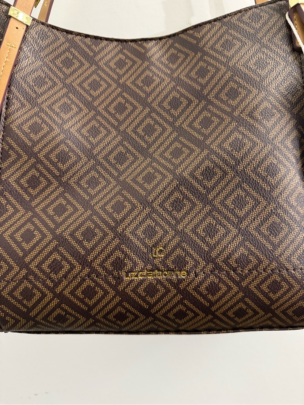 NWT Liz Claiborne Brown and Gold Geometric Shoulder Bag